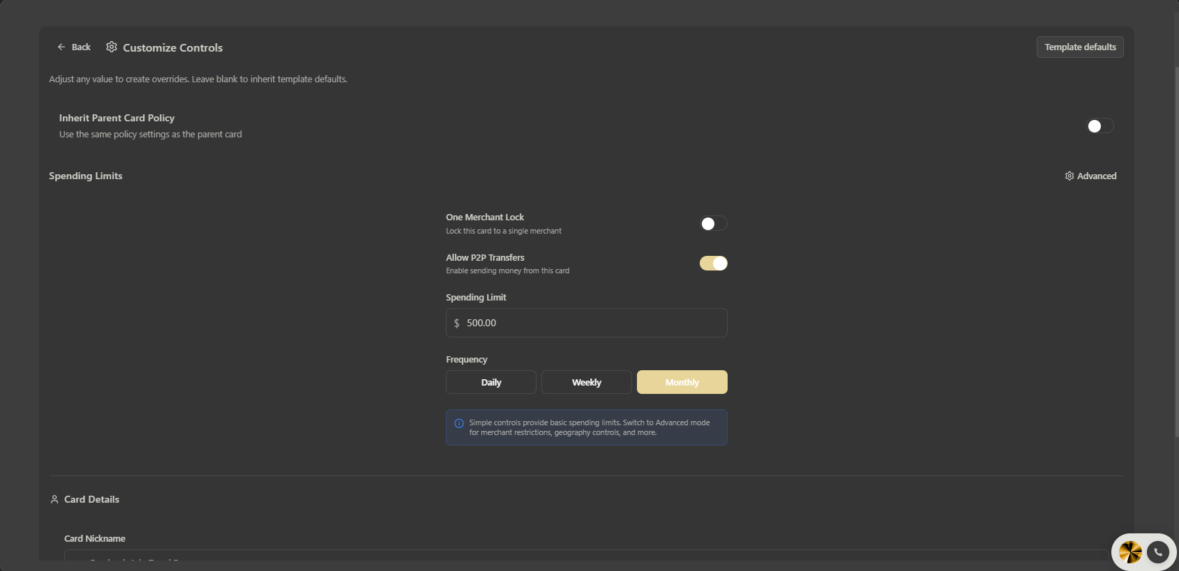 Basic card controls