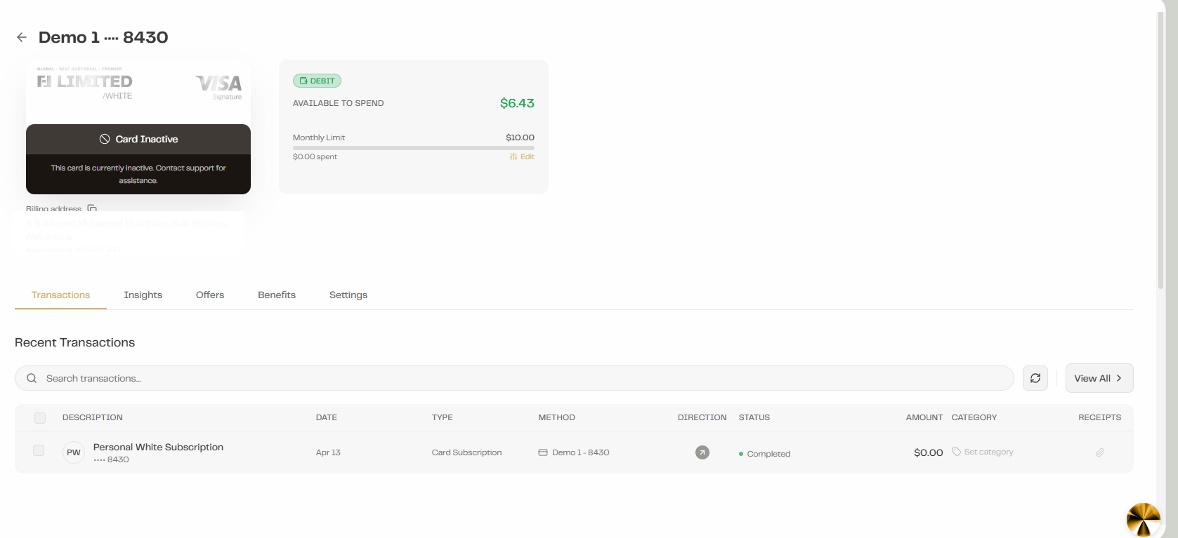 Viewing card transactions