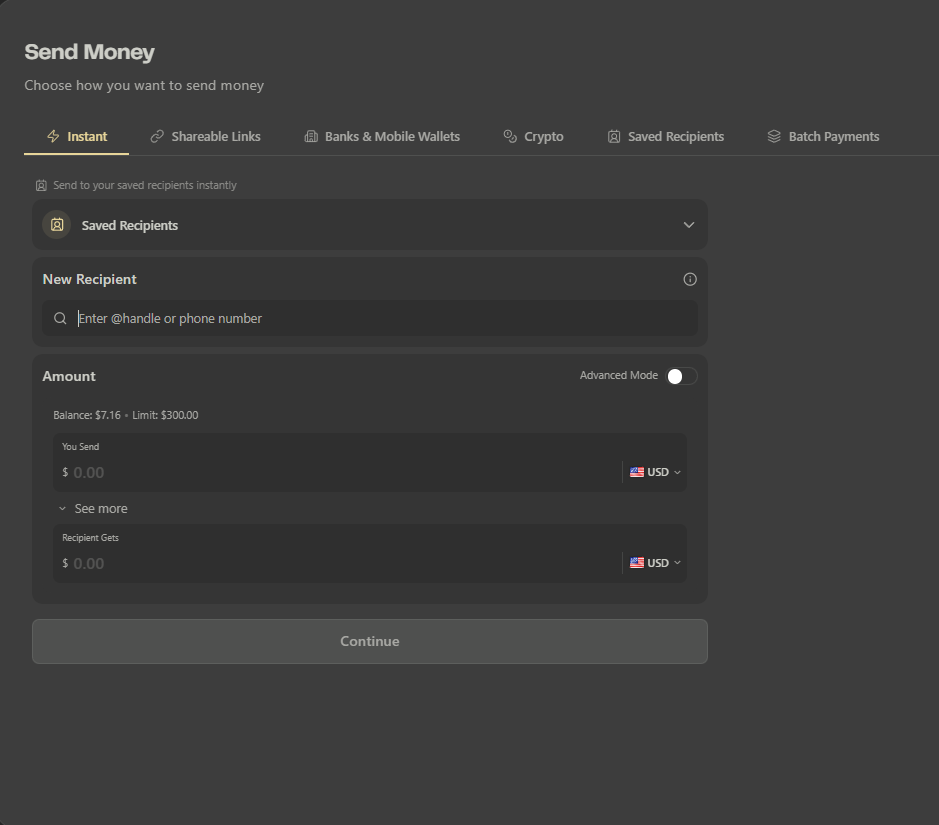 Instant transfer to Limited user